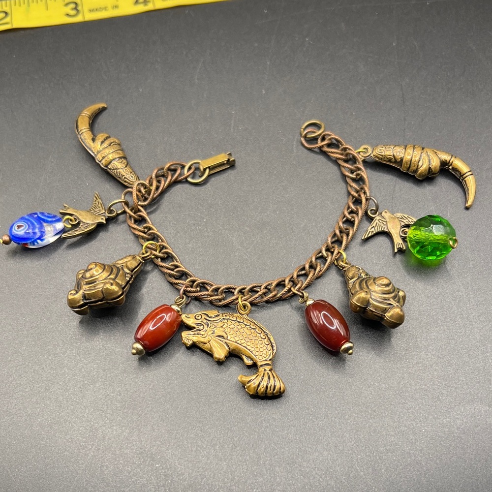Vintage Fish and Bird Beaded Charm Bracelet